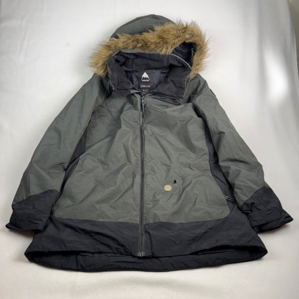 Burton Living Lining Snowboard Jacket Womens XL Grey Black‎ Faux Fur Hood